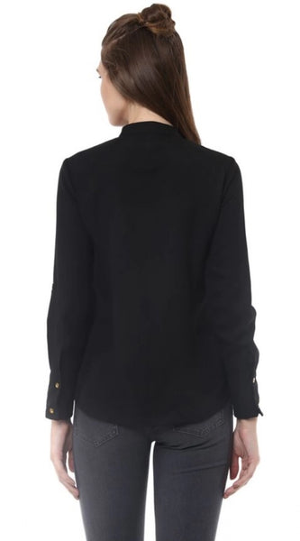 Mayawye Women's Polyester Ruffled Long Sleeves Top (Black)
