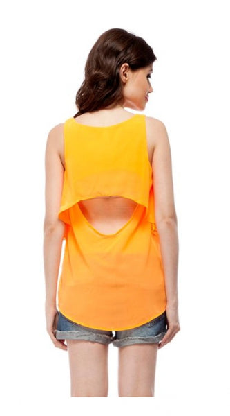 Mayawye Women's Polyester Solid Sleeveless Regular Top (Orange)