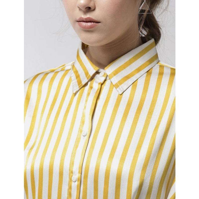 Mayawye Women's Polyester Striped Long Sleeves Top (Yellow)