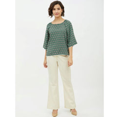 Mayawye Women's Polyester Printed 3-4th Sleeves Top (Green)