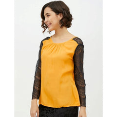 Mayawye Women's Rayon Lace Inserts Long Sleeves Top (Yellow)