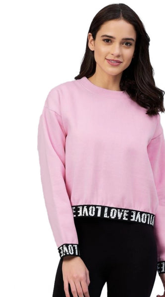 Mayawye Women's Fleece Solid Long Sleeves Sweatshirt (Pink)