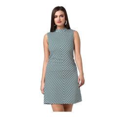 Mayawye Women's Polyester Striped Sleeveless Above Knee Dress (Green)