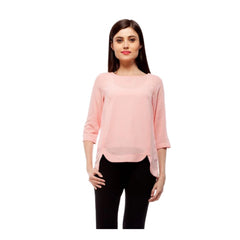 Mayawye Women's Polyester Solid 3-4th Sleeves Regular Top (Peach)
