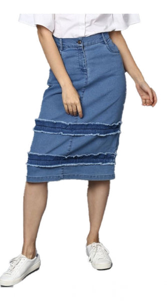 Mayawye Women's Denim Washed Buttoned Skirt (Blue)