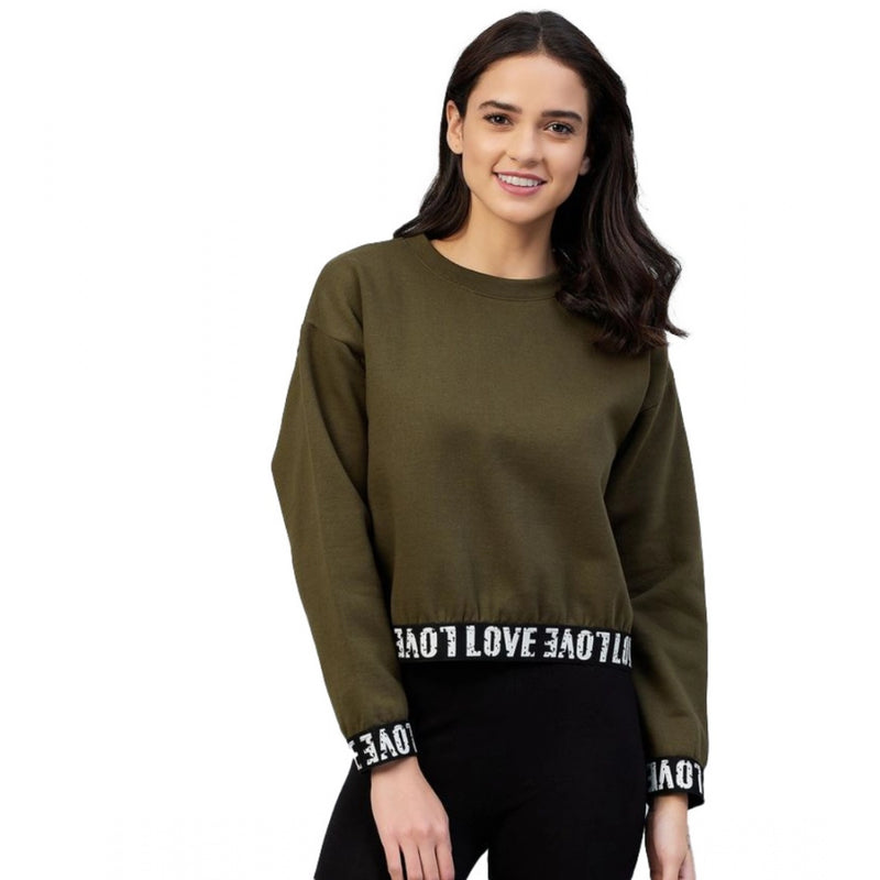 Mayawye Women's Fleece Solid Long Sleeves Sweatshirt (Olive)