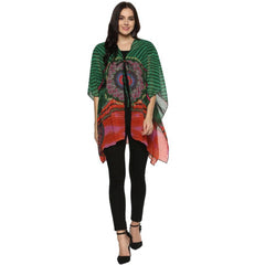 Mayawye Women's Polyester Printed Kaftan Sleeve Shrug (Green - Multicolor)