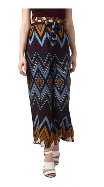Mayawye Women's Polyester Chevron Elasticated Trousers (Multicolor)