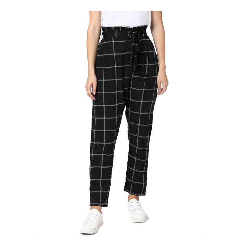 Mayawye Women's Polyester Checkered Elasticated Trousers (Black - White)
