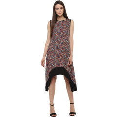 Mayawye Women's Polyester Printed Sleeveless Knee-Length Dress (Multicolor)