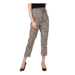 Mayawye Women's Polyester Animal Print Elasticated Trousers (White - Yellow)