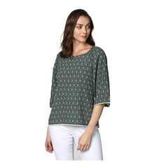 Mayawye Women's Polyester Printed 3-4th Sleeves Top (Green)