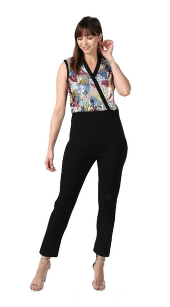 Mayawye Women's Polyester Embellished Sleeveless Jumpsuit (Black)