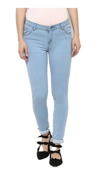 Mayawye Women's Denim Distressed Buttoned Jeans (Blue)
