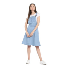 Mayawye Women's Denim Solid Sleeveless Above Knee Dress (Blue)