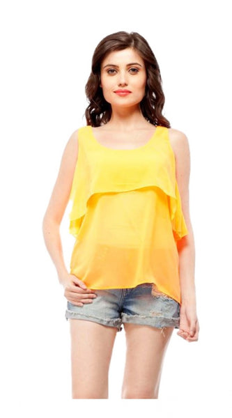 Mayawye Women's Polyester Solid Sleeveless Regular Top (Orange)