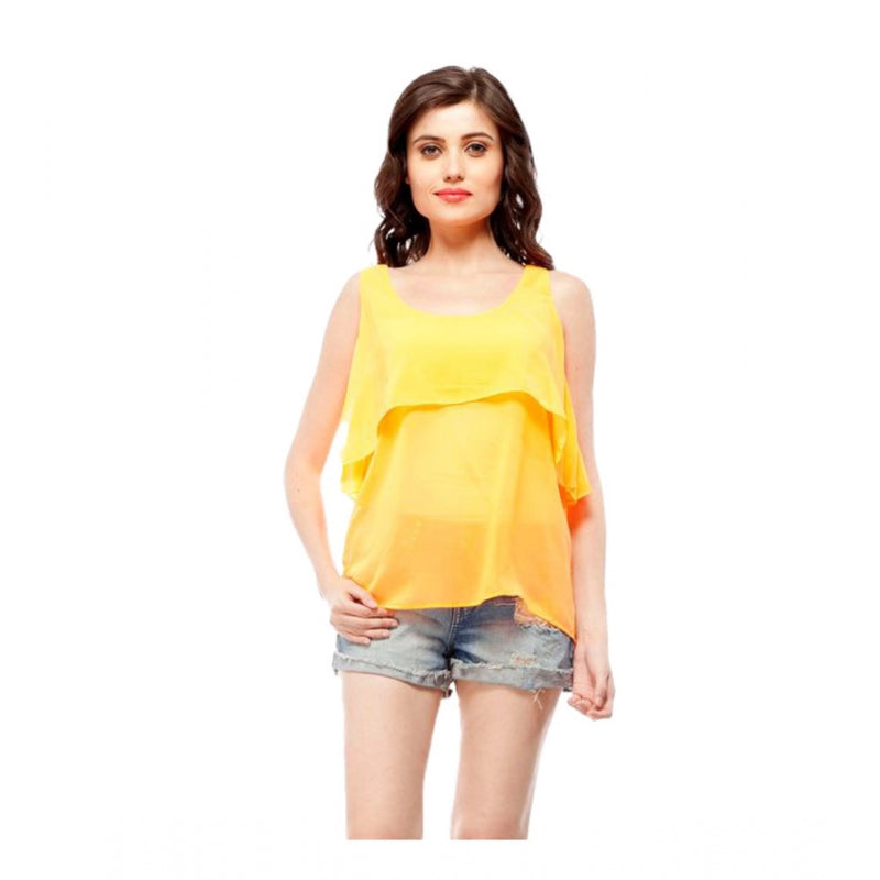Mayawye Women's Polyester Solid Sleeveless Regular Top (Orange)