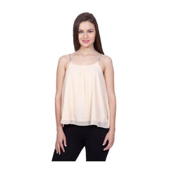 Mayawye Women's Polyester Solid Shoulder Straps Regular Top (Beige)