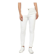 Mayawye Women's Denim Solid Buttoned Jeans (White)