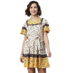 Mayawye Women's Polyester Floral Flutter Above Knee Dress (Multicolor)