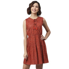 Mayawye Women's Rayon Polka Sleeveless Above Knee Dress (Rust)