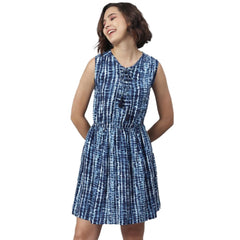 Mayawye Women's Rayon Tie & Dye Sleeveless Above Knee Dress (Blue)