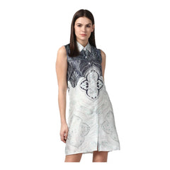 Mayawye Women's Polyester Printed Sleeveless Above Knee Dress (Blue)