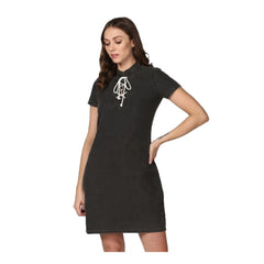 Mayawye Women's Denim Solid Short Sleeve Above Knee Dress (Black)
