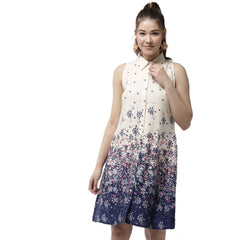 Mayawye Women's Polyester Floral Sleeveless Above Knee Dress (Cream)