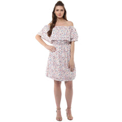 Mayawye Women's Rayon Floral Half Sleeve Above Knee Dress (Multicolor)