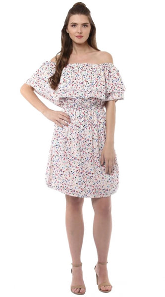 Mayawye Women's Rayon Floral Half Sleeve Above Knee Dress (Multicolor)