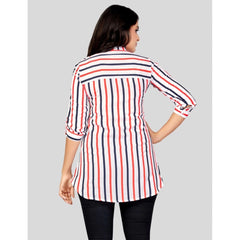 Mayawye Women's Poly Crepe Mandarin Collar 3/4 Sleeves Short Top (White)
