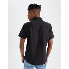 Mayawye Men's Cotton Blend Solid Half-Sleeve Regular Shirt (Black)