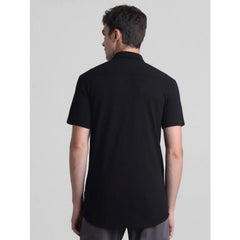 Mayawye Men's Cotton Blend Solid Half-Sleeve Regular Shirt (Black)