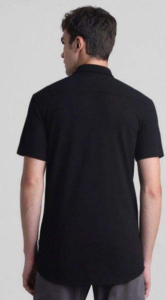 Mayawye Men's Cotton Blend Solid Half-Sleeve Regular Shirt (Black)