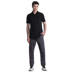 Mayawye Men's Cotton Blend Solid Half-Sleeve Regular Shirt (Black)