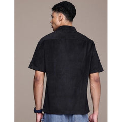 Mayawye Men's Cotton Blend Solid Half-Sleeve Regular Shirt (Black)
