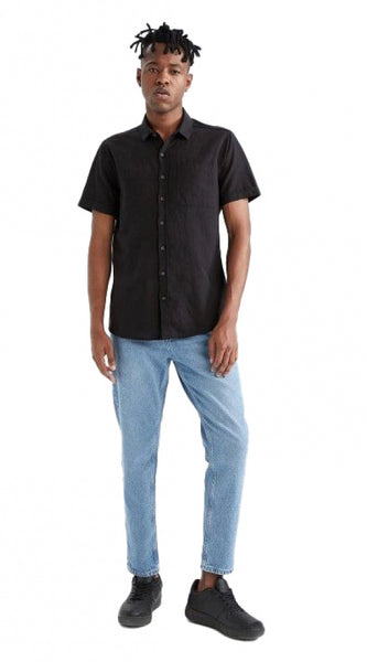 Mayawye Men's Cotton Blend Solid Half-Sleeve Regular Shirt (Black)