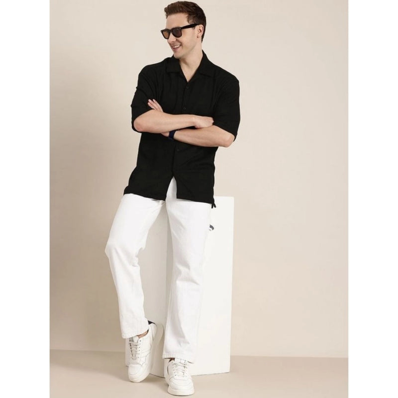 Mayawye Men's Cotton Blend Solid Half-Sleeve Regular Shirt (Black)