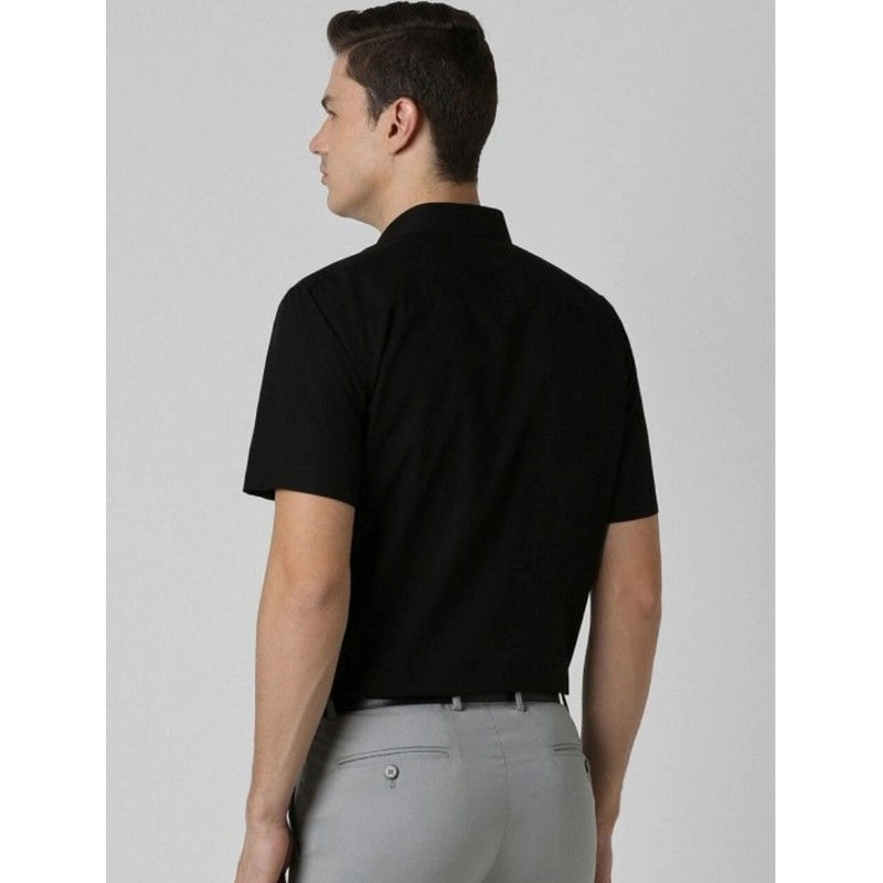 Mayawye Men's Cotton Blend Solid Half-Sleeve Regular Shirt (Black)