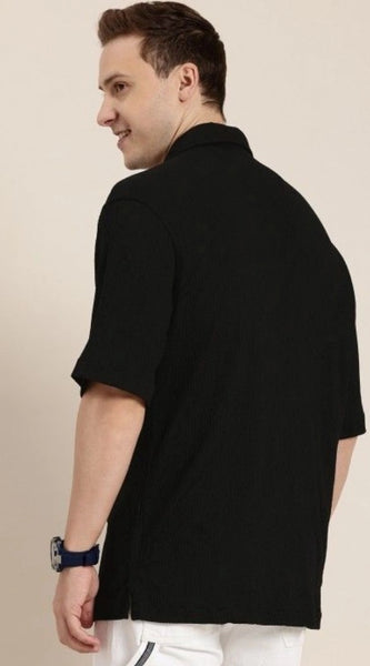 Mayawye Men's Cotton Blend Solid Half-Sleeve Regular Shirt (Black)