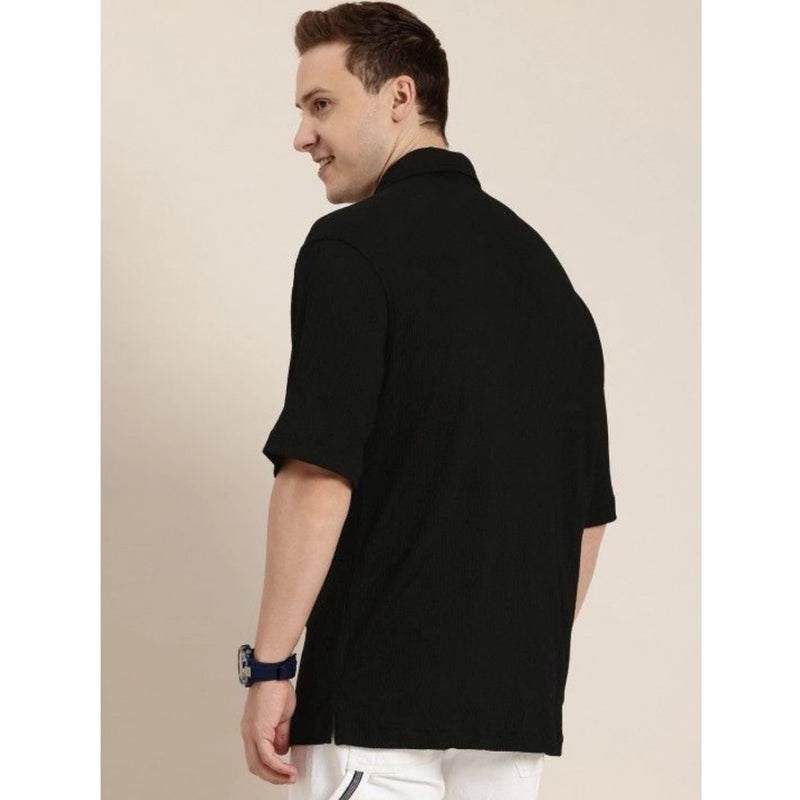 Mayawye Men's Cotton Blend Solid Half-Sleeve Regular Shirt (Black)
