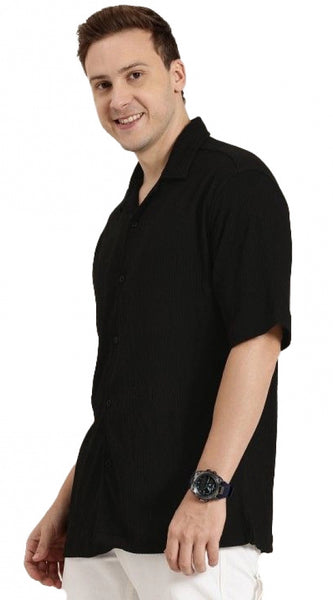 Mayawye Men's Cotton Blend Solid Half-Sleeve Regular Shirt (Black)