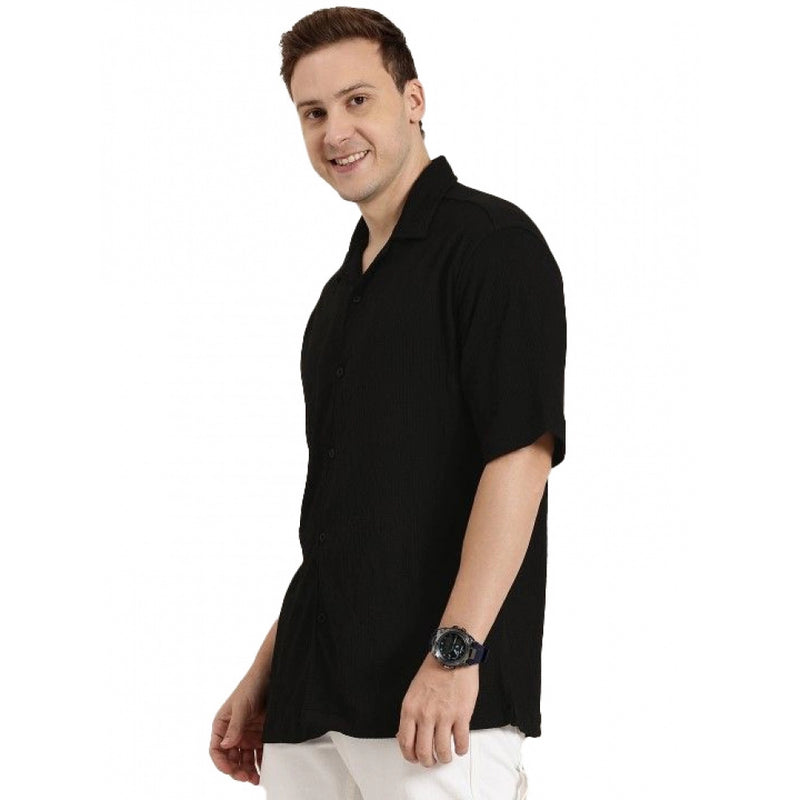 Mayawye Men's Cotton Blend Solid Half-Sleeve Regular Shirt (Black)