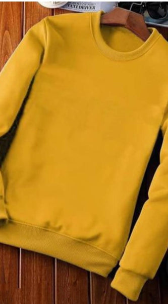 Mayawye Men's Casual Fleece Solid Round Neck Long Sleeves Sweatshirt (Orange)