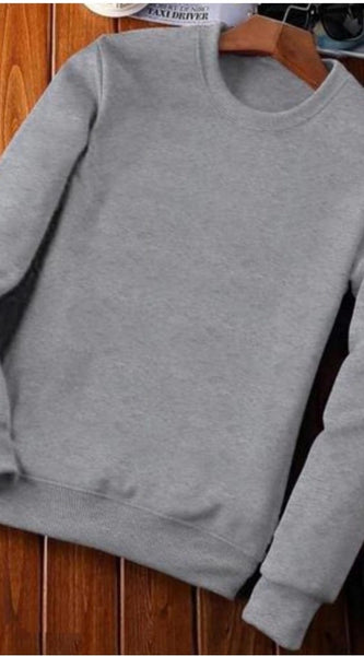 Mayawye Men's Casual Fleece Solid Round Neck Long Sleeves Sweatshirt (Grey)