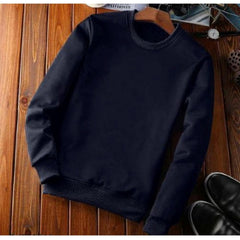 Mayawye Men's Casual Fleece Solid Round Neck Long Sleeves Sweatshirt (Navy Blue)