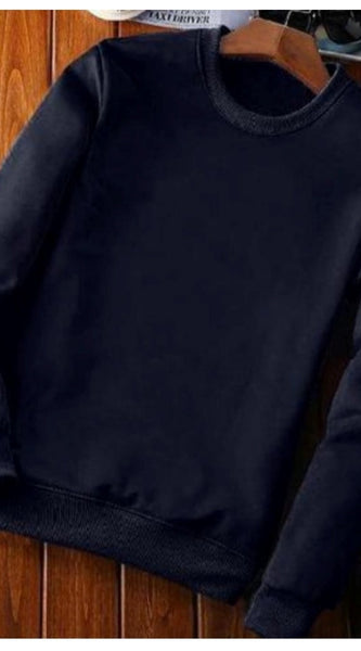 Mayawye Men's Casual Fleece Solid Round Neck Long Sleeves Sweatshirt (Navy Blue)