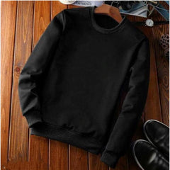 Mayawye Men's Casual Fleece Solid Round Neck Long Sleeves Sweatshirt (Black)