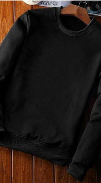 Mayawye Men's Casual Fleece Solid Round Neck Long Sleeves Sweatshirt (Black)